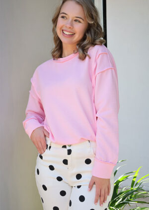 Hiram Ribbed Drop Shoulder Pink Top