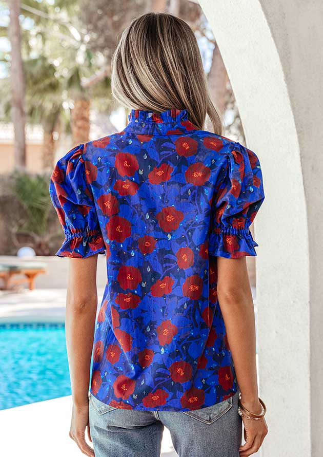 Johanna Balloon Sleeve Frilled V Neck Floral Blouse - Image 3