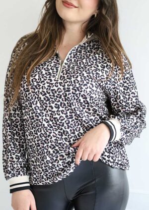 Lioness Half Zip Up Khaki Leopard Blouse