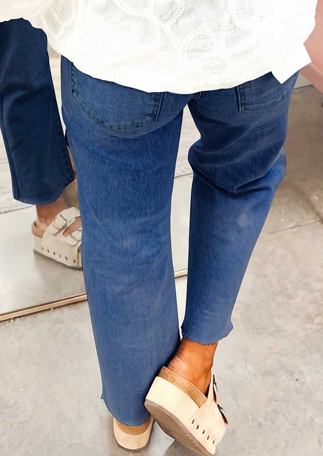 Liverpool Frayed Cropped Straight Dark Blue Jeans - Image 2