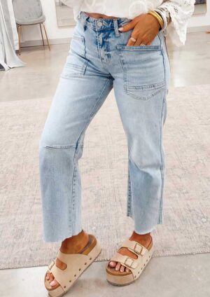 Liverpool Frayed Cropped Straight Light Blue Jeans