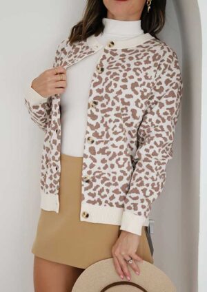 Nguni Drop Shoulder Chunky Knitted Khaki Leopard Sweater