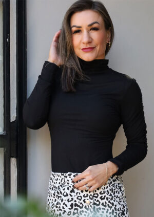 Tailor Bay High Neck Long Sleeve Black Top