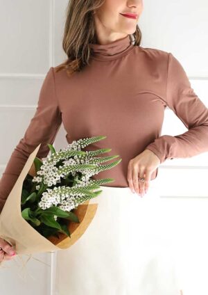 Tailor Bay High Neck Long Sleeve Brown Top
