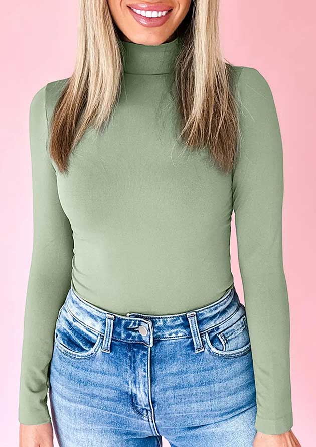 Tailor Bay High Neck Long Sleeve Green Top - Image 2