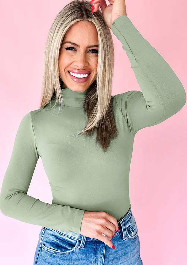 Tailor Bay High Neck Long Sleeve Green Top
