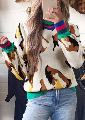 Africa Ribbed Stripe Detail Knit Sweater