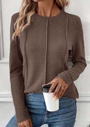 Citral Lace Long Raglan Sleeve Pleated Coffee Top