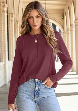 Citral Crew Neck Long Sleeve Red Top