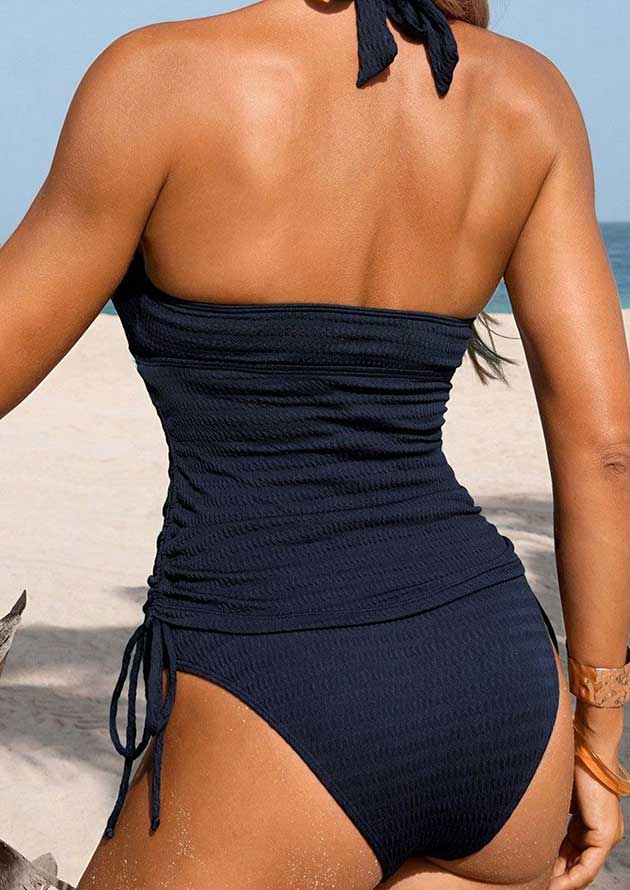 Delphi Texture Halter Drawstring Navy Tankini - Image 2