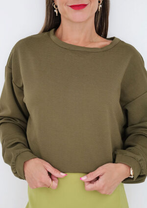 Freeze Point Ribbed Long Sleeve Green Loose Top