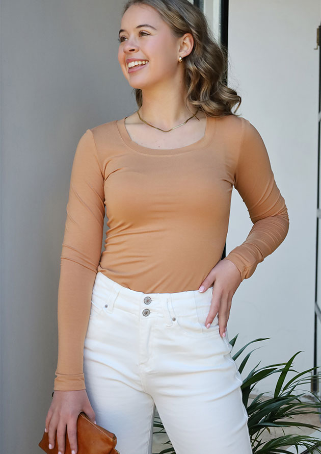 Gabs Long Sleeve Fitted Chestnut Top