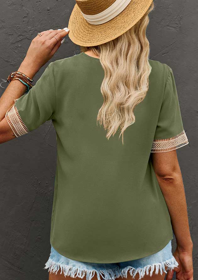 Glayde Lace Trim Short Sleeve Green Blouse - Image 2