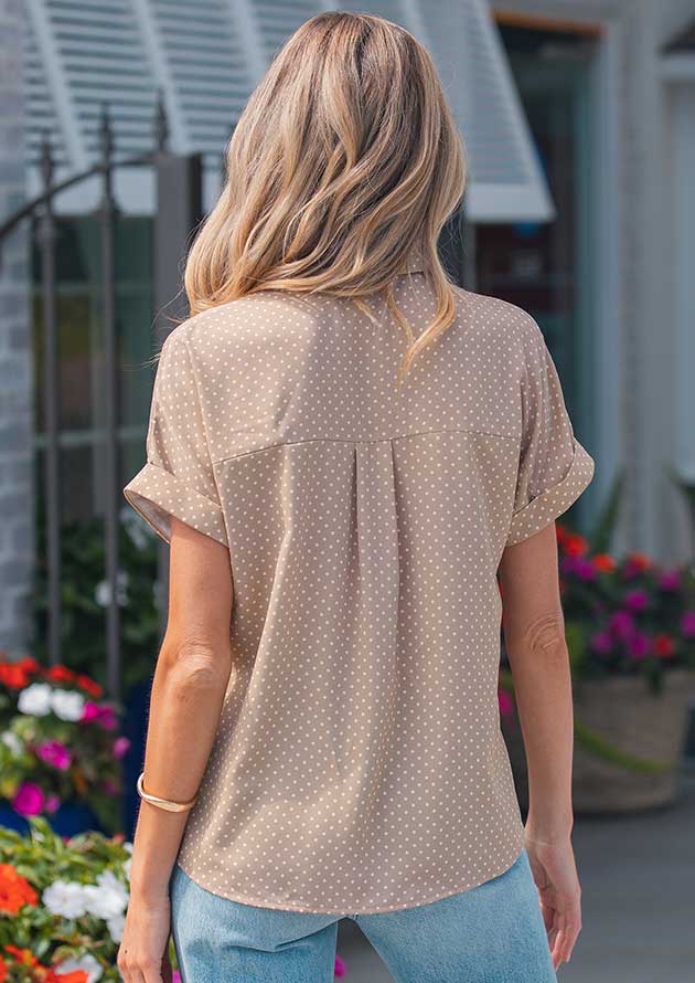 Helena Dotted Cuffed Short Sleeve Khaki Blouse - Image 4