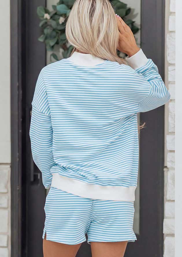 Hutton Stripe Oversize Mock Neck Sweatshirt Blue Co-Ord - Image 4
