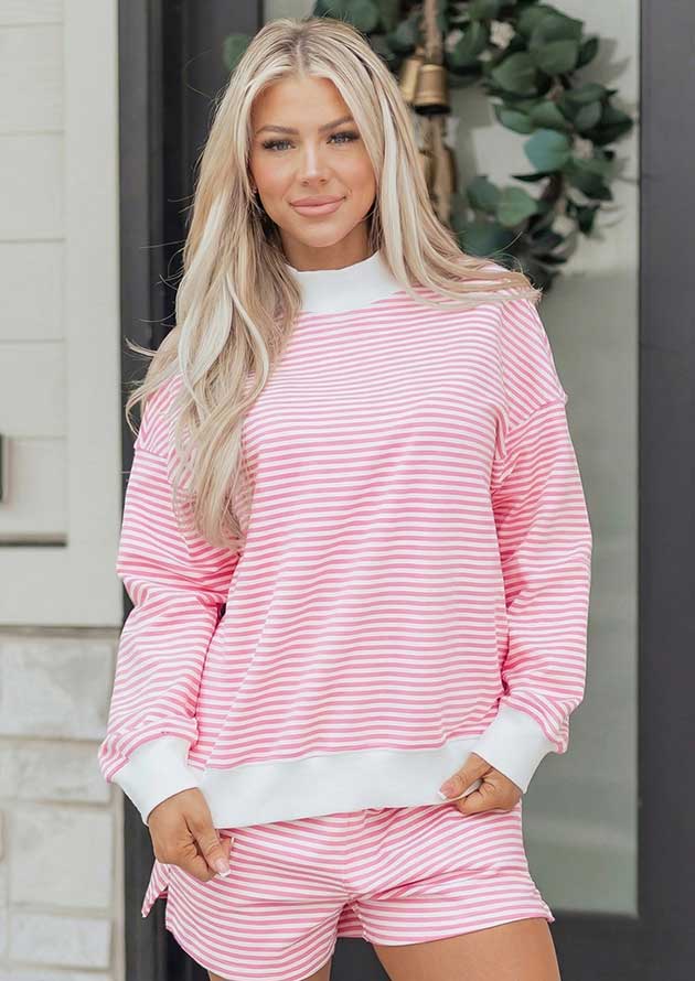 Hutton Stripe Oversize Mock Neck Sweatshirt Light Pink Co-Ord
