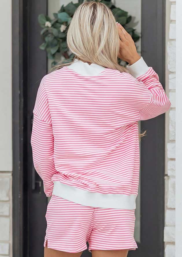 Hutton Stripe Oversize Mock Neck Sweatshirt Light Pink Co-Ord - Image 4