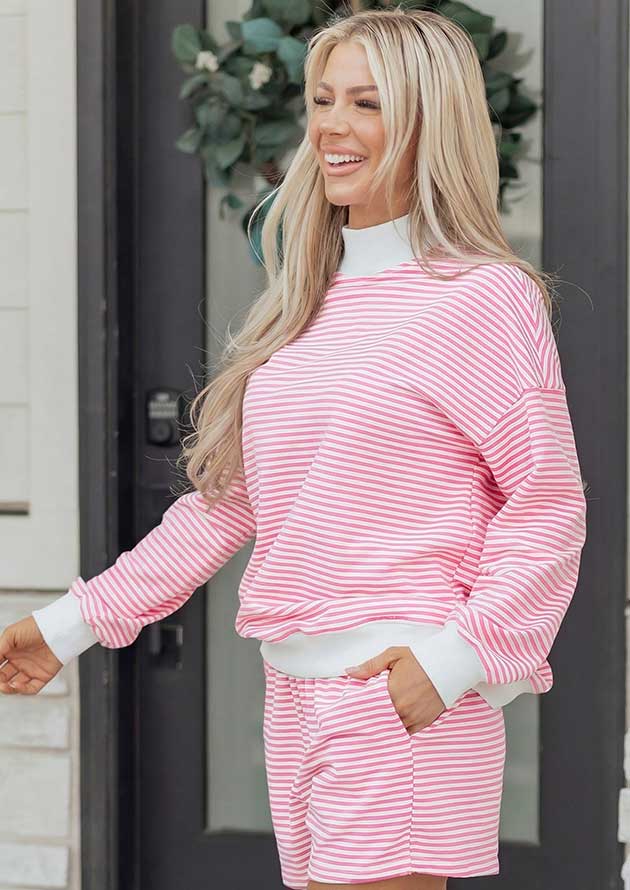 Hutton Stripe Oversize Mock Neck Sweatshirt Light Pink Co-Ord - Image 3