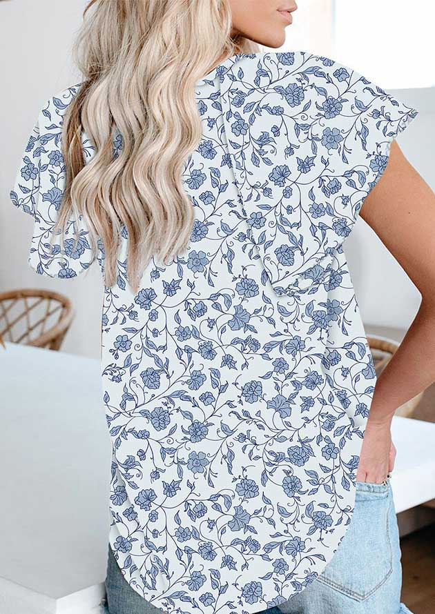 Ivica V Neck Short Sleeve Fluttering White Blouse - Image 2