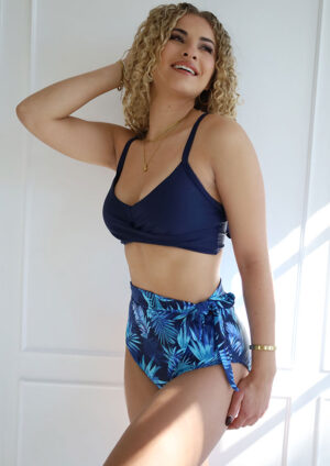 Limone Luxe Cross Straps Twisted High Waist Blue Bikini