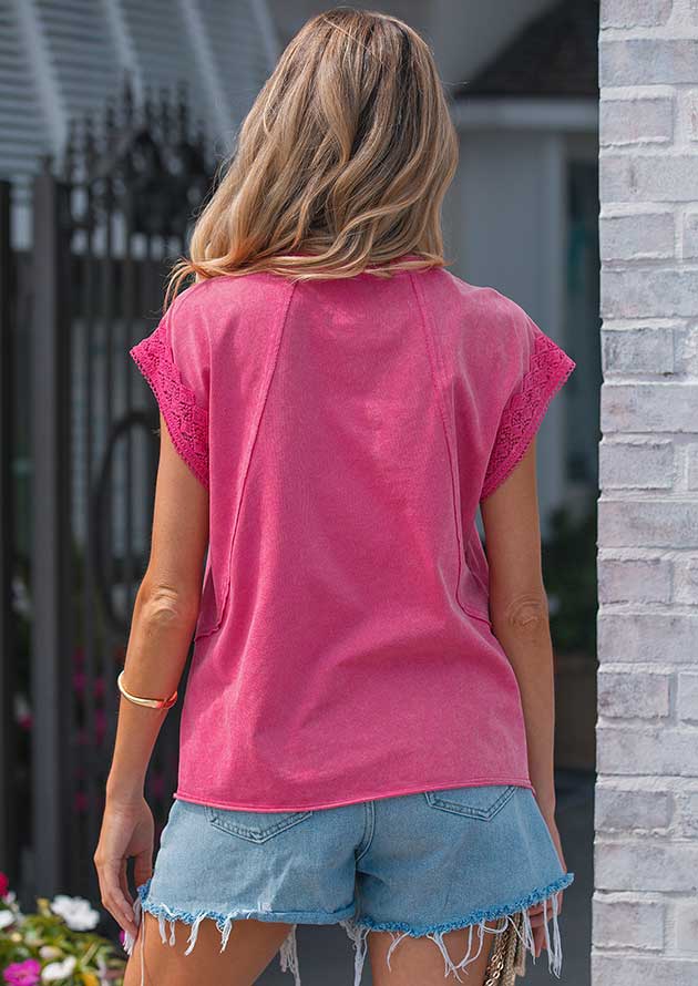 Katie Lace Trim Cap Sleeve Pink Top - Image 2