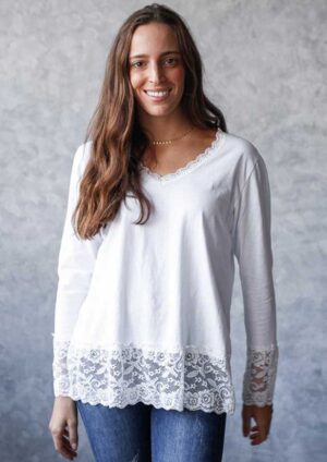 Snowdown Lace V Neck Cuffed Long Sleeve Top