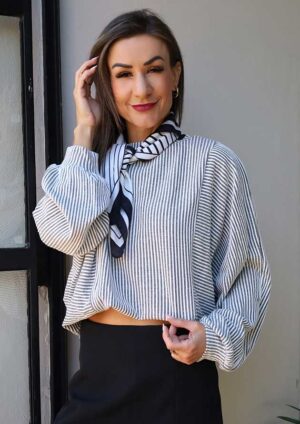 Surray Striped Long Sleeve Gray Top