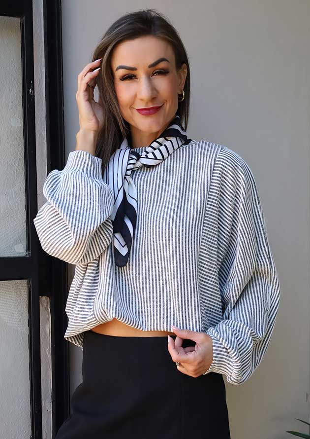 Surray Striped Long Sleeve Gray Top