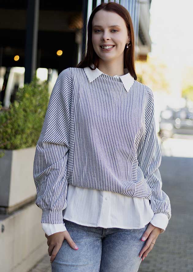 Surray Striped Long Sleeve Gray Top - Image 5