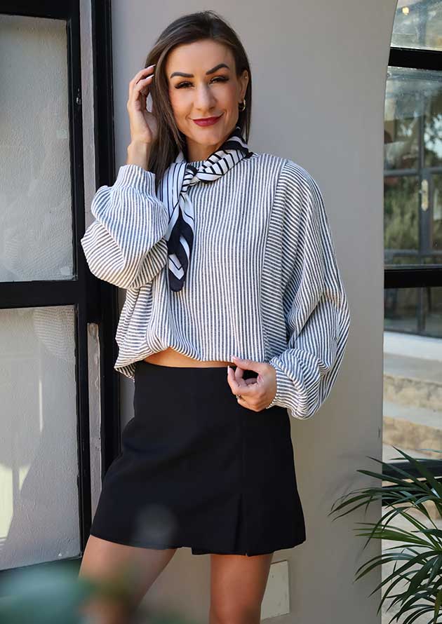 Surray Striped Long Sleeve Gray Top - Image 2