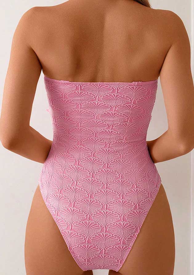 Tansy Textured Knot Front Bandeau Pink One Piece Swimsuit - Image 3