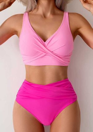 Thalia Cross Twist Mid Cut Pink Bikini