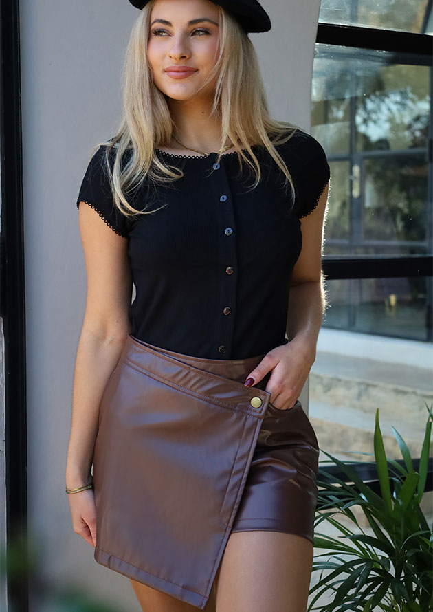 Amazon Leather Button Brown Skort - Image 2