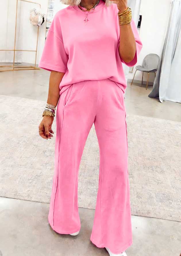 Aria Oversize Tee Pocketed Pants Pink Lounge Set