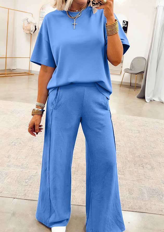 Aria Oversize Tee Pocketed Pants Sky Blue Lounge Set