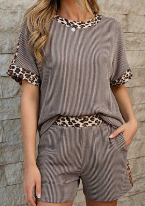 Asphalt Safari Leopard Trim Grey Top and Short Set
