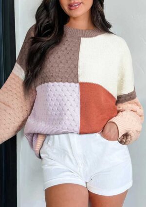 Autumn Mix Texture Knit Baggy Long Sleeve Sweater