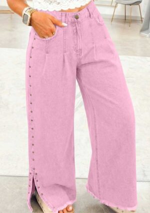 Blush Rebel Studded Wide-Leg Jeans