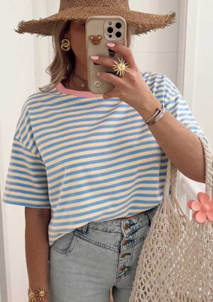 Bubblegum Breeze Stripe Drop Shoulder Loose Top
