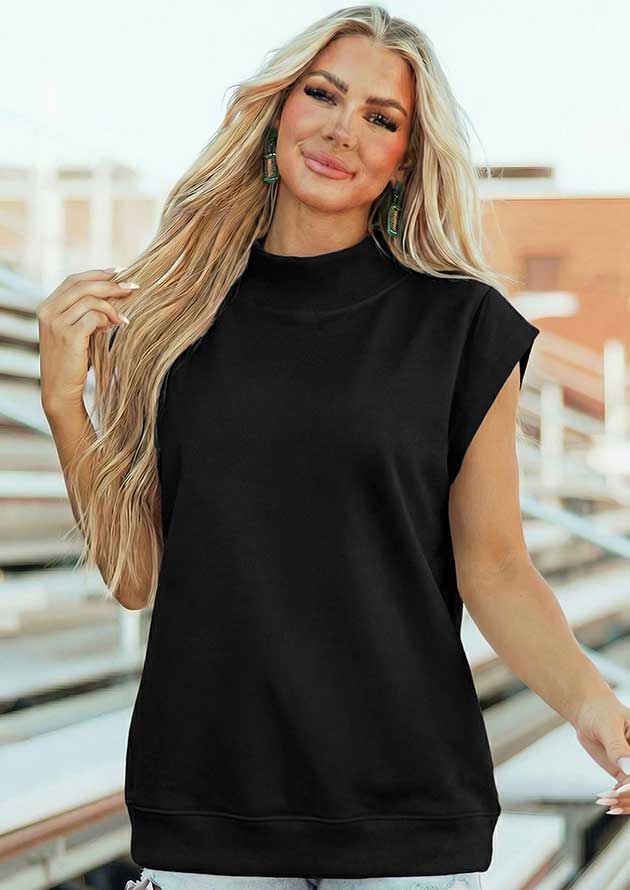 Canberry High Neck Cap Sleeve Black Top - Image 3