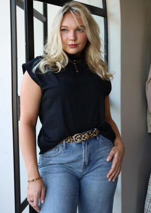 Canberry High Neck Cap Sleeve Black Top