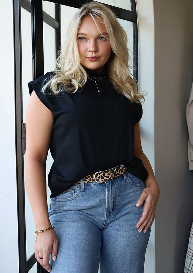 Canberry High Neck Cap Sleeve Black Top