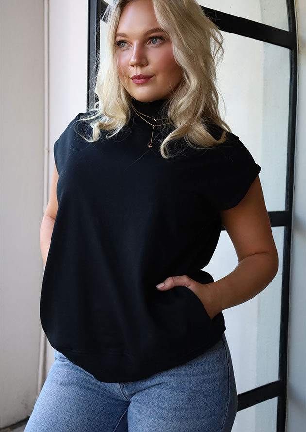 Canberry High Neck Cap Sleeve Black Top - Image 4
