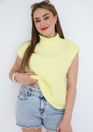 Canberry High Neck Cap Sleeve Yellow Top