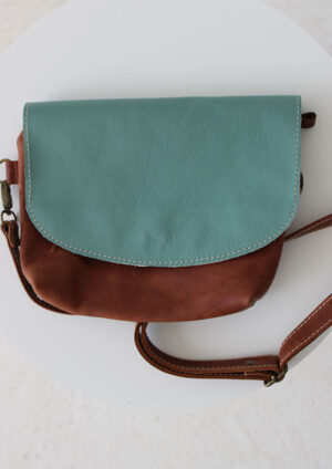 Dark Medium Toffee Bag With Turquoise Flap - LF07