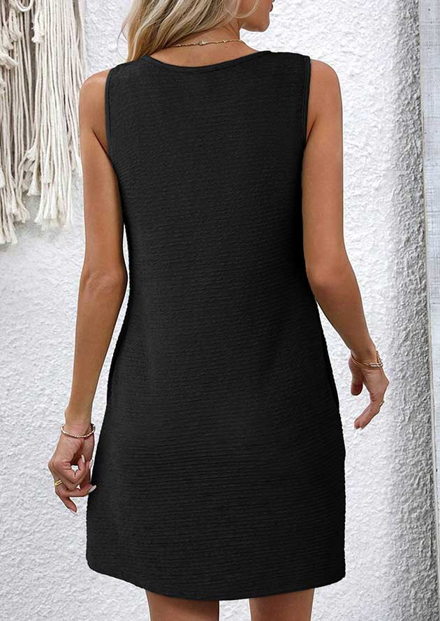 Eden Textured Lace Hollowed Sleeveless Black Short Dress - Image 3
