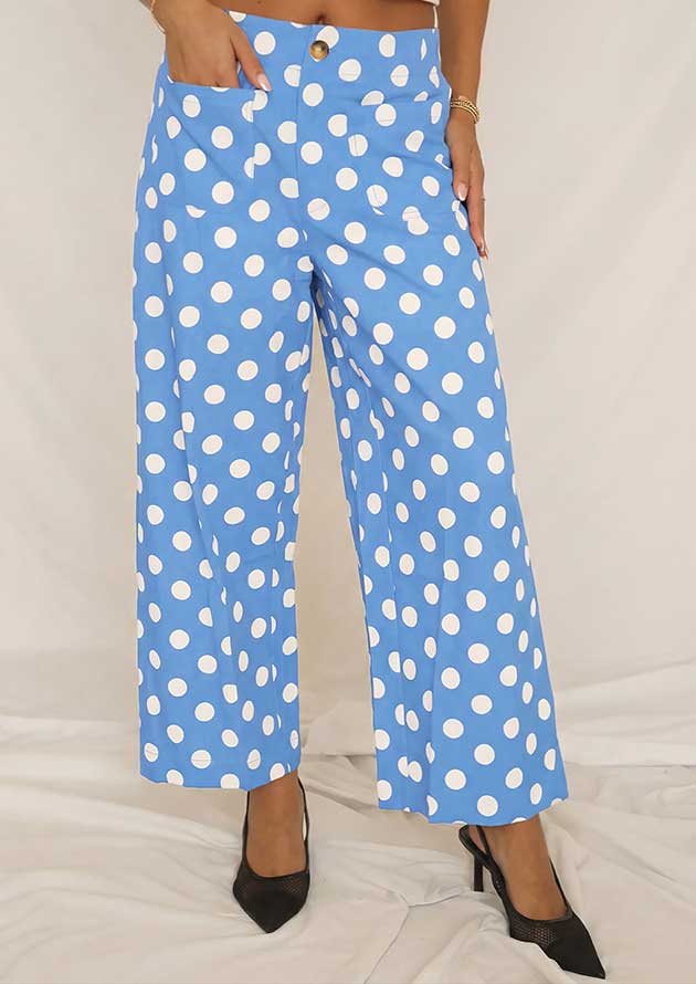 Grazier Polka Dot Pocket Mid Rise Straight Leg Blue Pants - Image 3