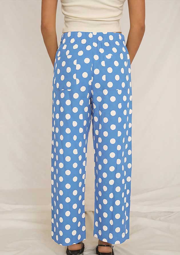 Grazier Polka Dot Pocket Mid Rise Straight Leg Blue Pants - Image 2