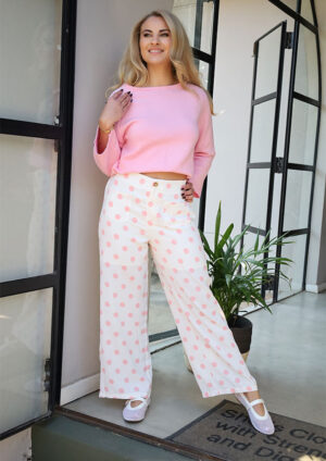 Grazier Polka Dot Pocket Mid Rise Straight Leg Pink Pants