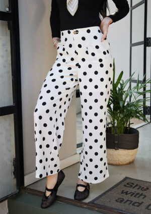 Grazier Polka Dot Pocket Mid Rise Straight Leg White Pants